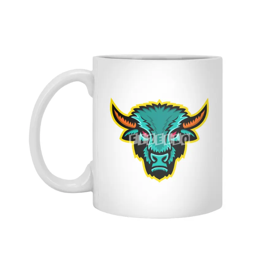 American Bison Head Sports Mascot Beyaz Kupa
