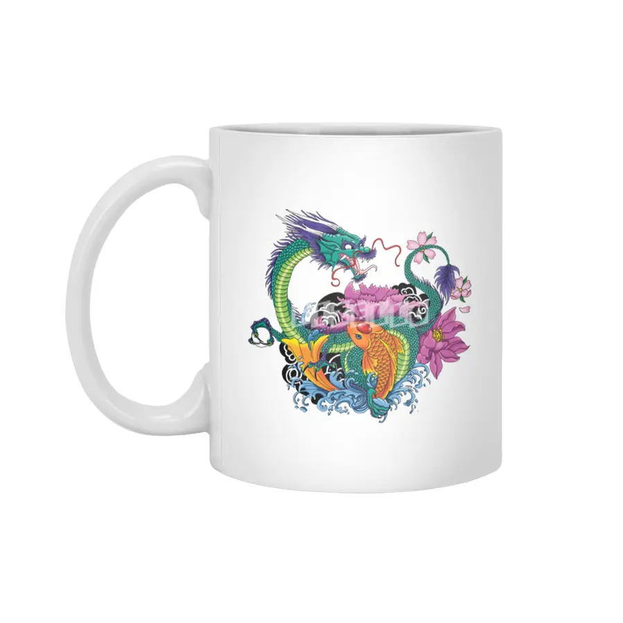 Water Dragon and Koi Beyaz Kupa