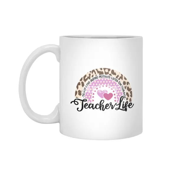 Leopard Rainbow Teacher Life | Cute Teacher Beyaz Kupa