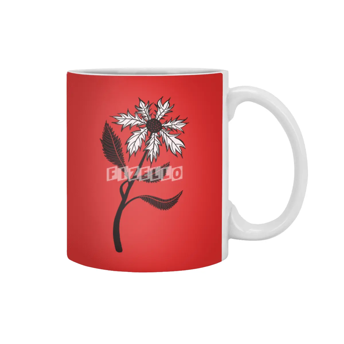 Black And White Flower In Ink Beyaz Kupa