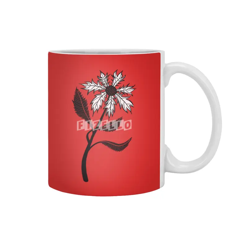Black And White Flower In Ink Beyaz Kupa