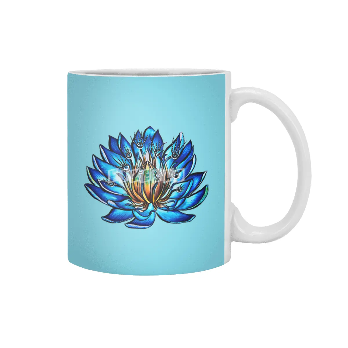 Blue Lily Flower Monster With Weird Eyes Beyaz Kupa