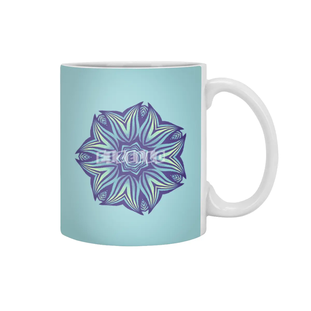 Abstract Flower Mandala Purple Blue Kaleidoscopic Art Beyaz Kupa