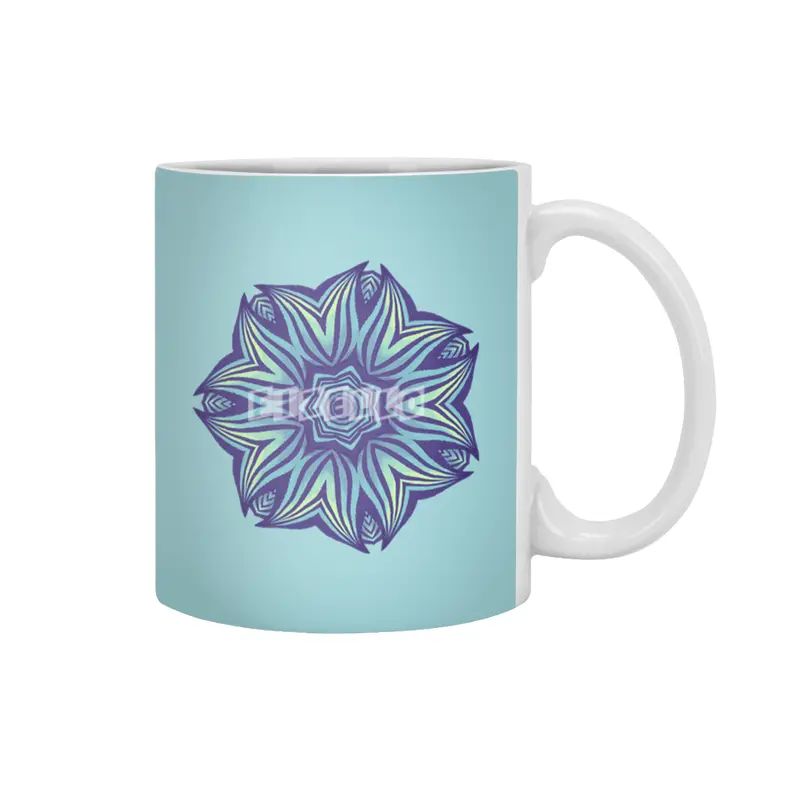 Abstract Flower Mandala Purple Blue Kaleidoscopic Art Beyaz Kupa