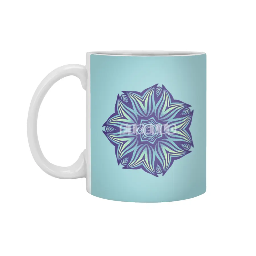 Abstract Flower Mandala Purple Blue Kaleidoscopic Art Beyaz Kupa