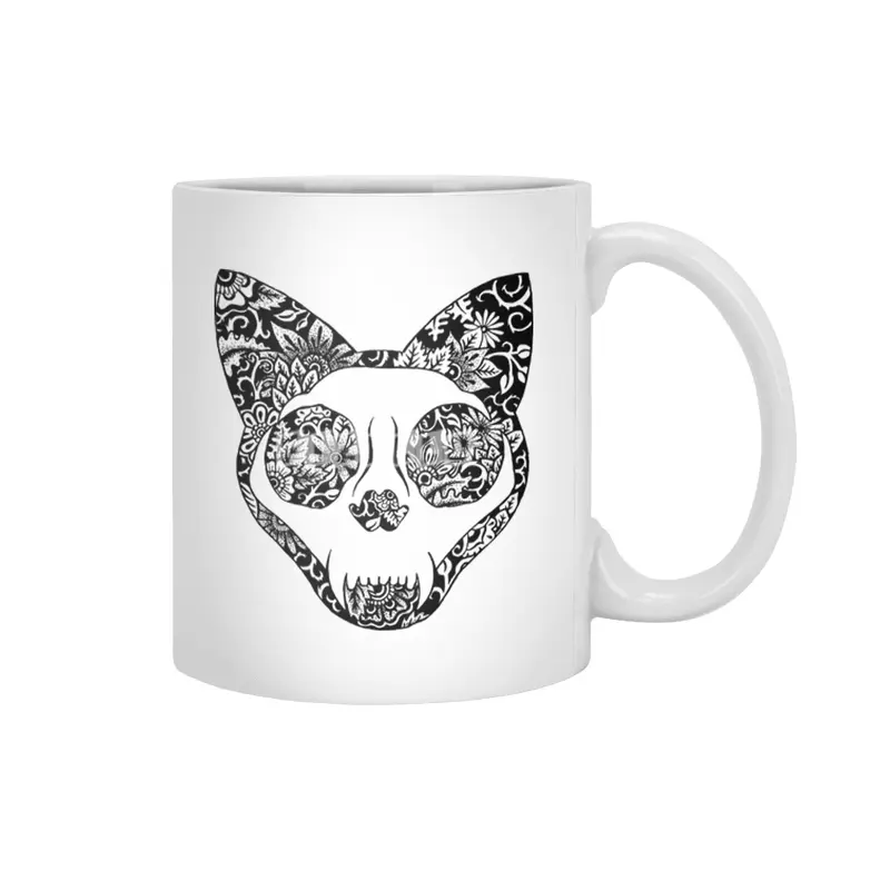 Cat Skull Flower Garden Beyaz Kupa