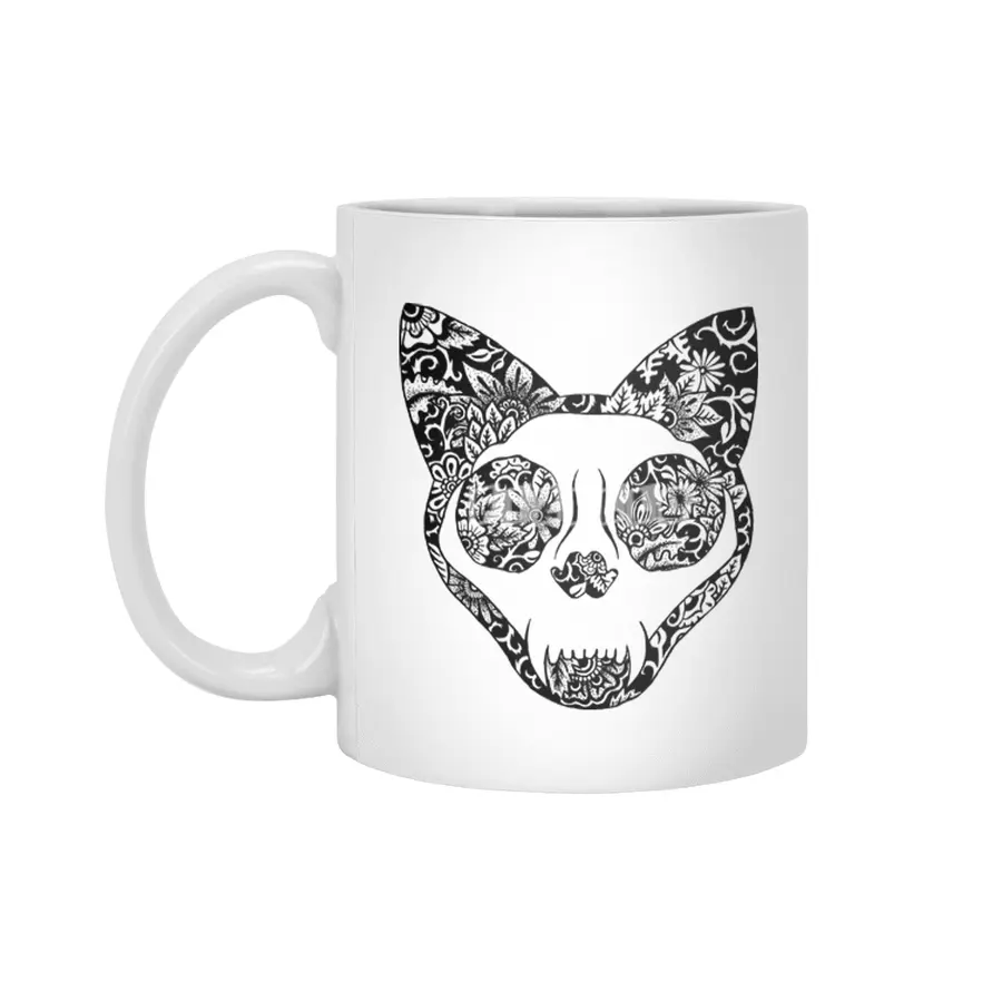 Cat Skull Flower Garden Beyaz Kupa