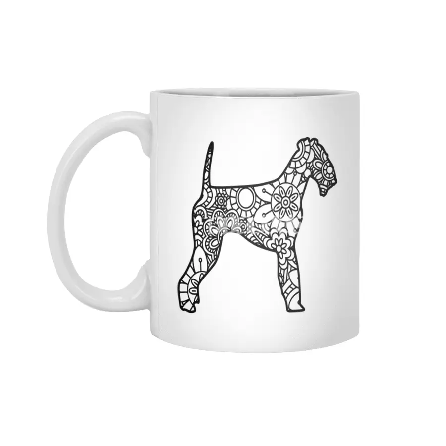 Airedale Terrier Mandala Zentangle Beyaz Kupa