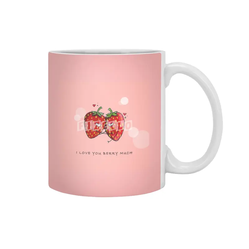 Cute Strawberry Couple with "I Love You Berry Much" Beyaz Kupa
