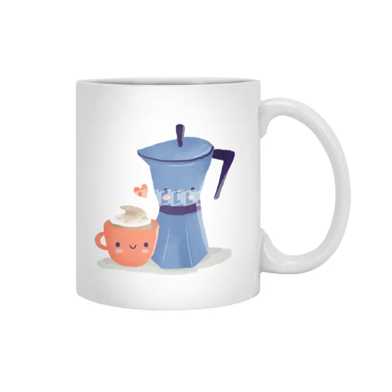 Cute coffee couple illustration Beyaz Kupa