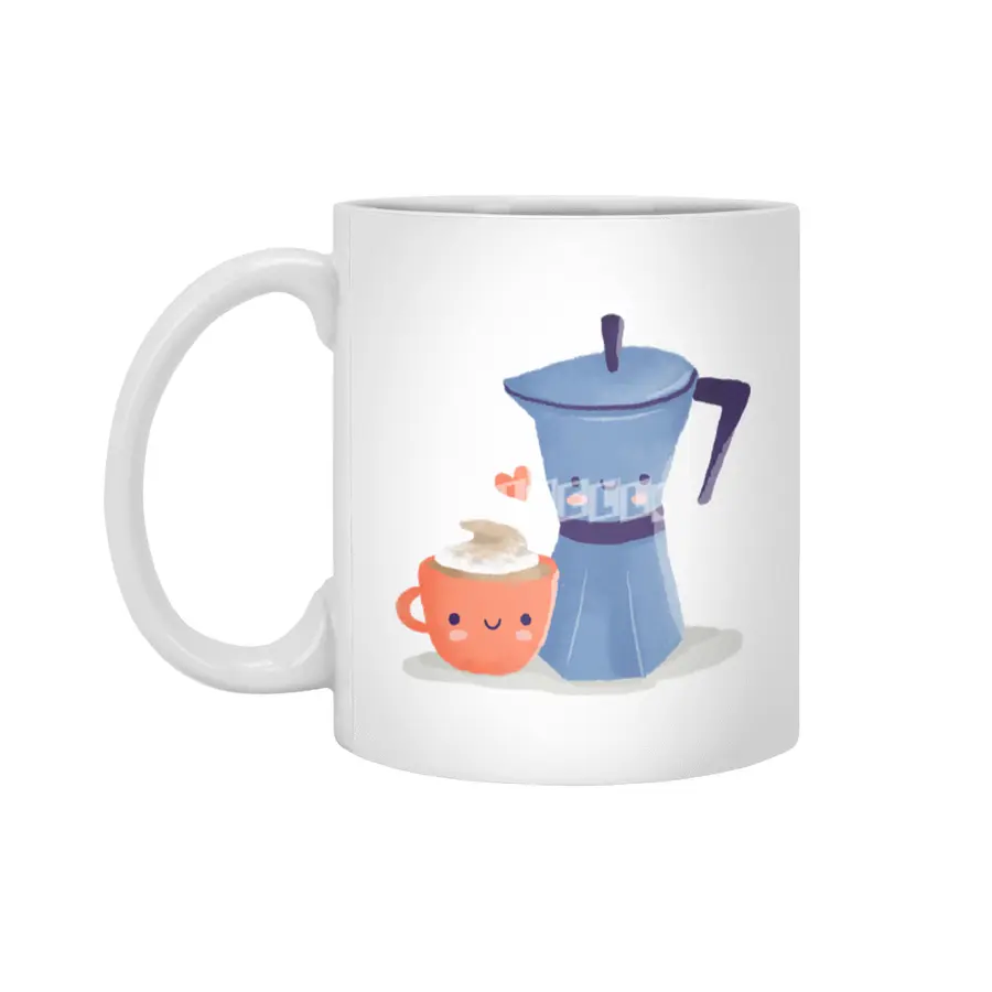 Cute coffee couple illustration Beyaz Kupa