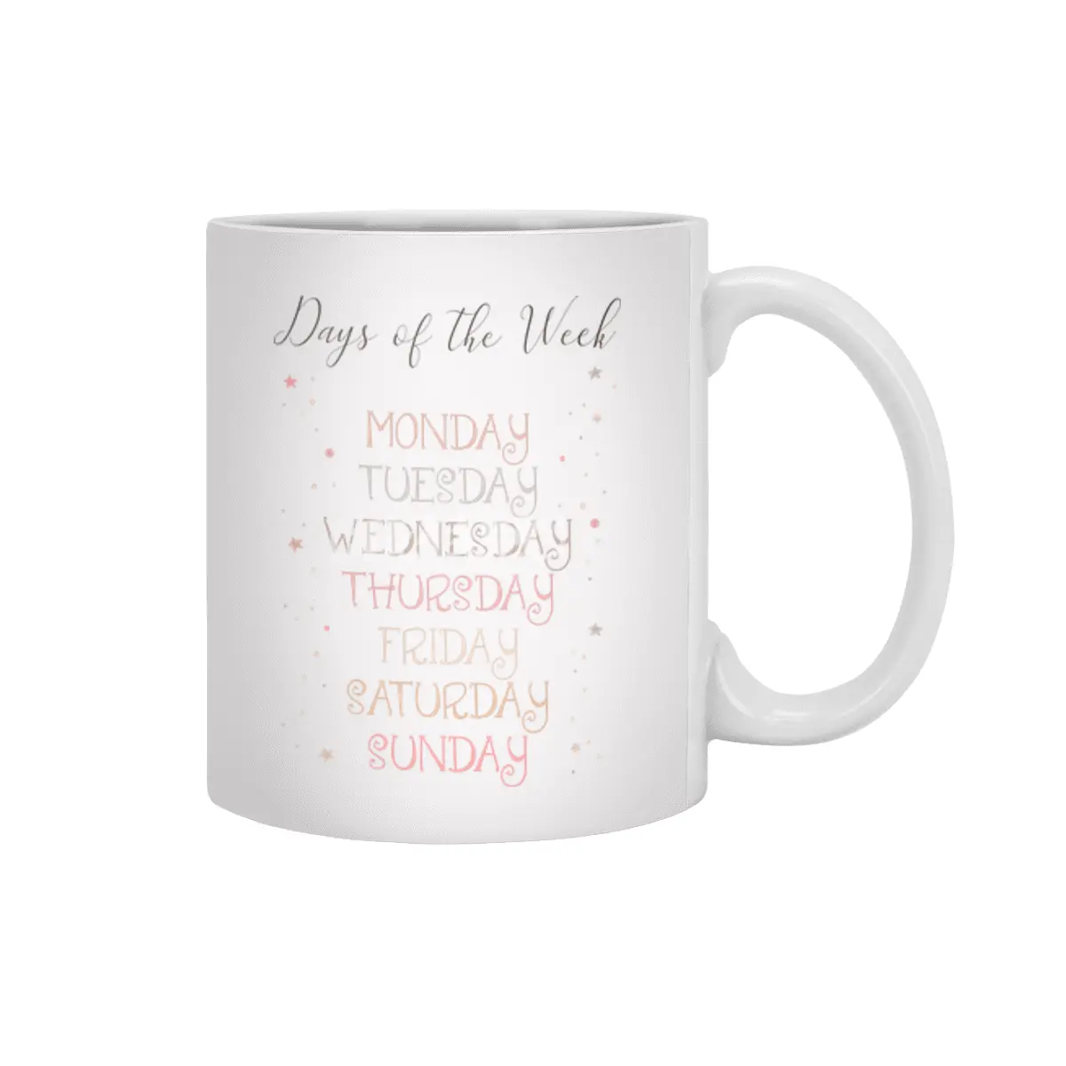 Days of the Week beautiful print for little kids - educational print - Monday to Sunday Beyaz Kupa