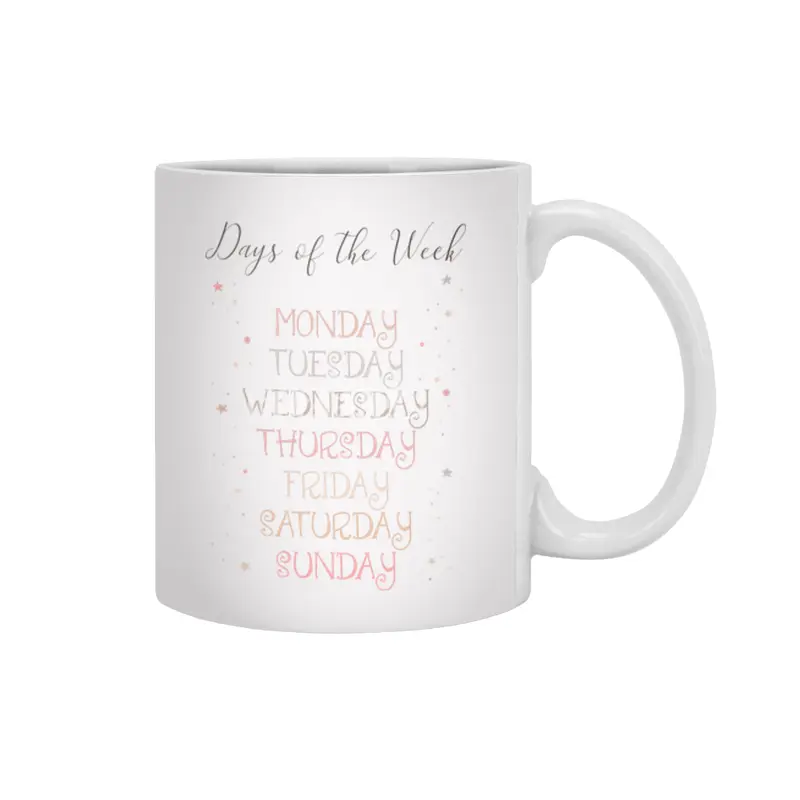 Days of the Week beautiful print for little kids - educational print - Monday to Sunday Beyaz Kupa
