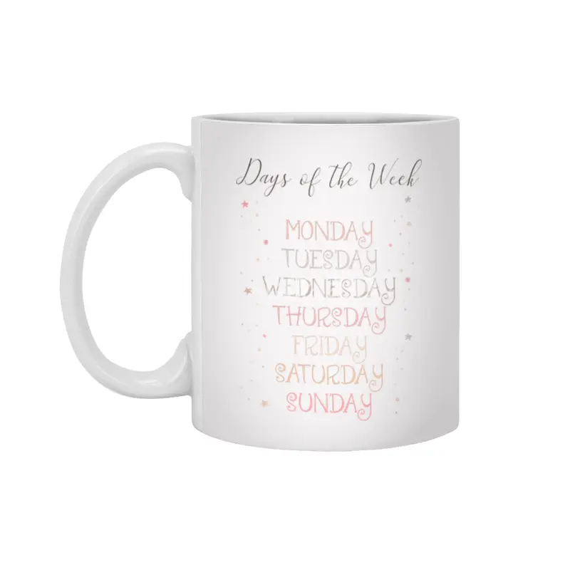 Days of the Week beautiful print for little kids - educational print - Monday to Sunday Beyaz Kupa