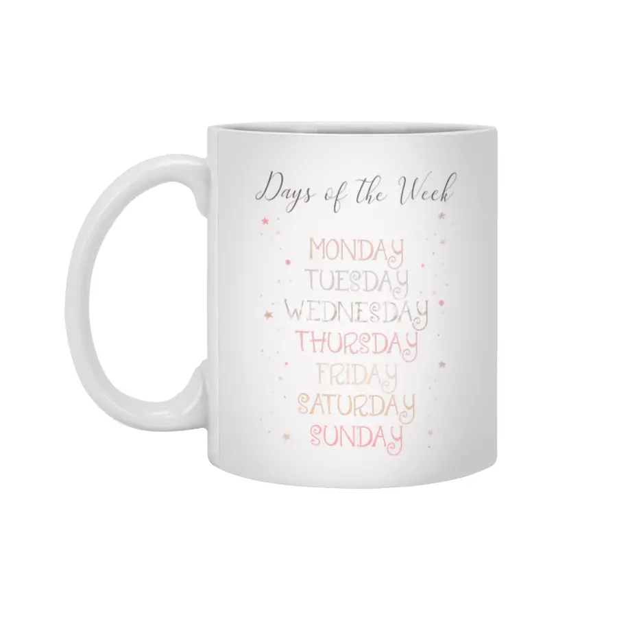 Days of the Week beautiful print for little kids - educational print - Monday to Sunday Beyaz Kupa