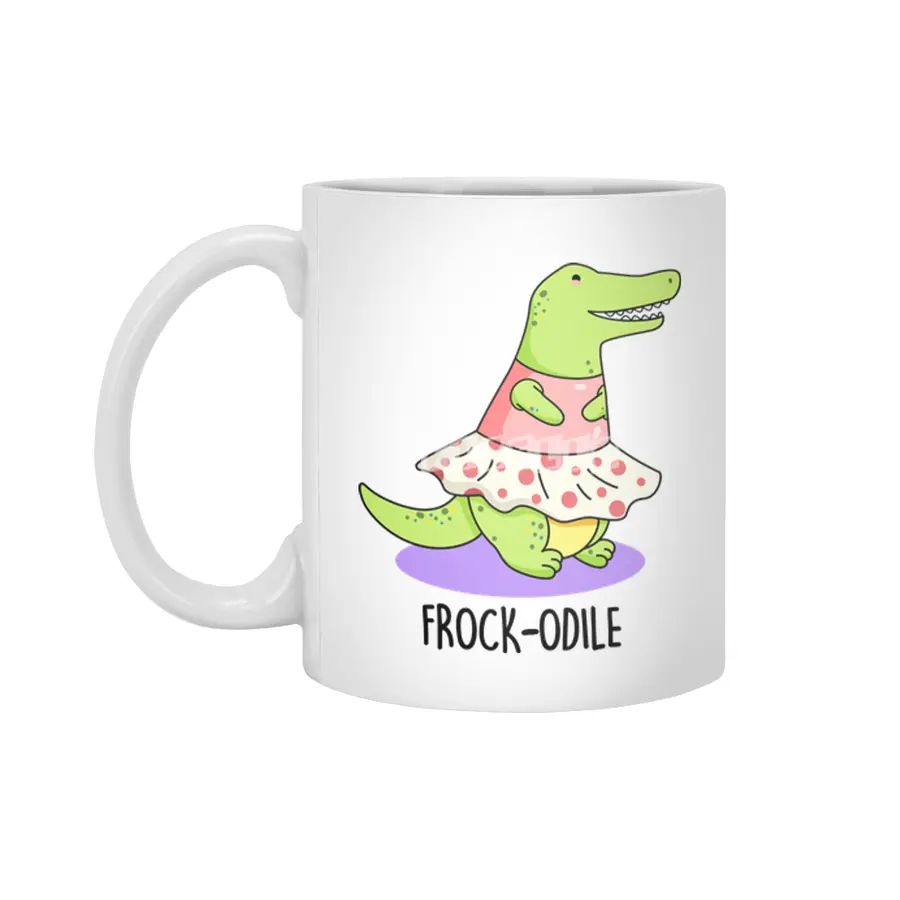 'Frock-odile Cute Crocodile Pun Beyaz Kupa