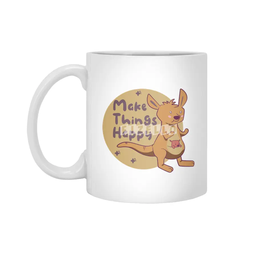 Make things happy Kawaii funny cute kangaroo brown Beyaz Kupa