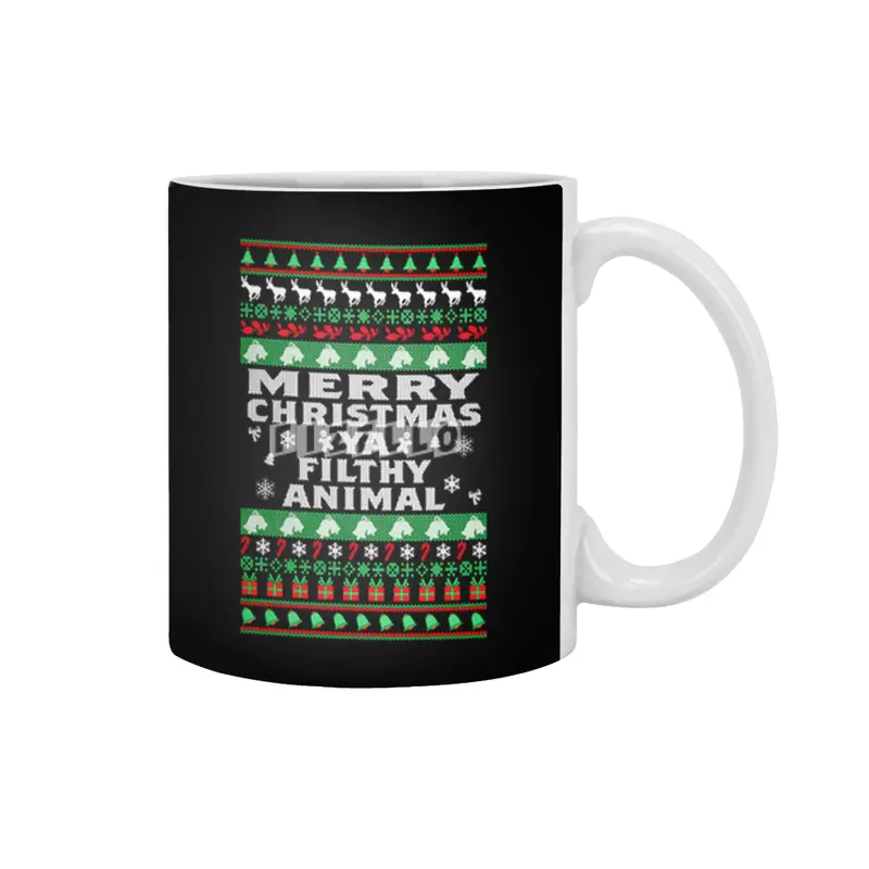 Merry Christmas Ya Filthy Animal Ugly Christmas Sweater Beyaz Kupa