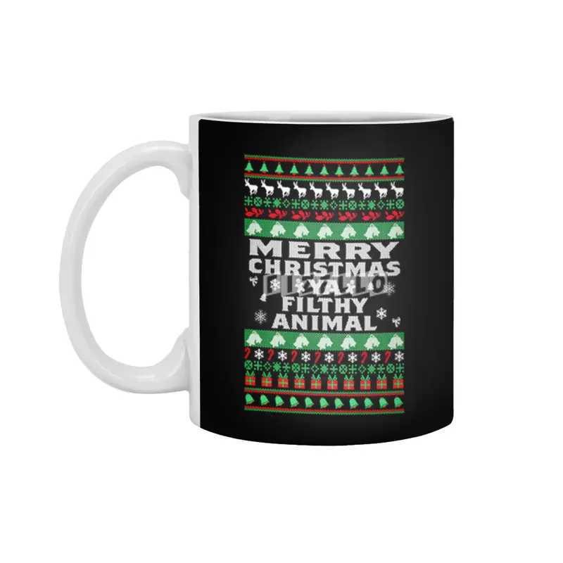 Merry Christmas Ya Filthy Animal Ugly Christmas Sweater Beyaz Kupa