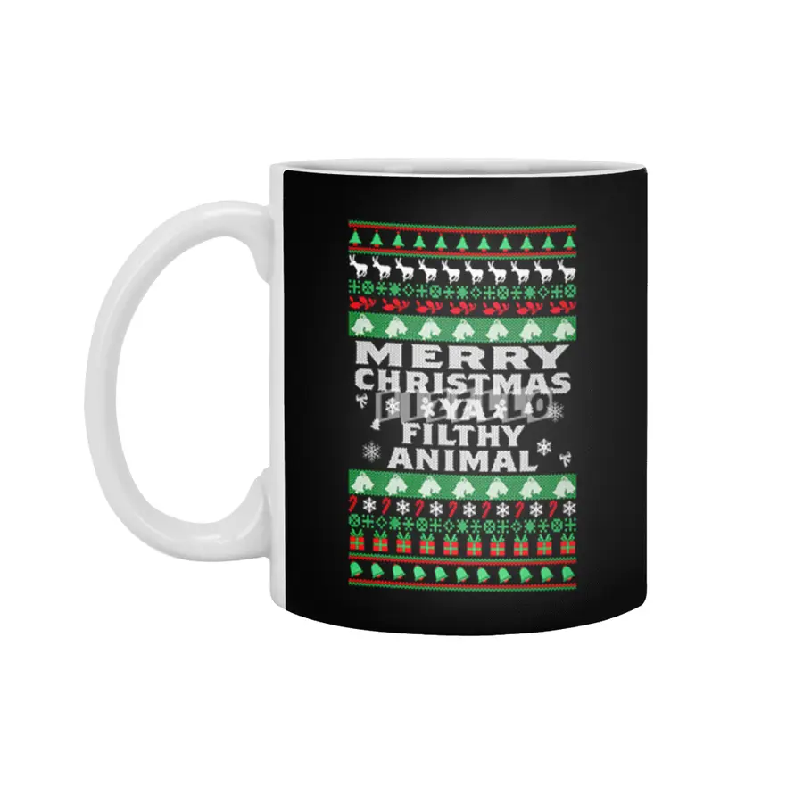 Merry Christmas Ya Filthy Animal Ugly Christmas Sweater Beyaz Kupa