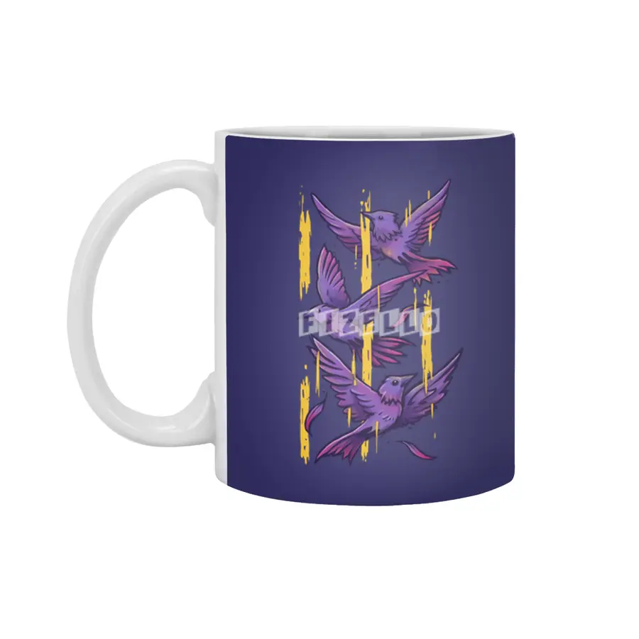 Purple Birds In Golden Rain Beyaz Kupa
