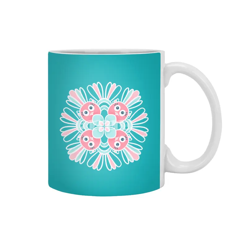 Cute Birds Flower Mandala Beyaz Kupa