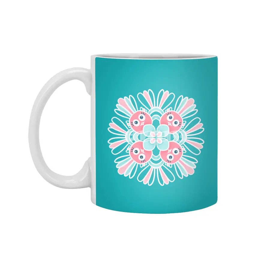 Cute Birds Flower Mandala Beyaz Kupa