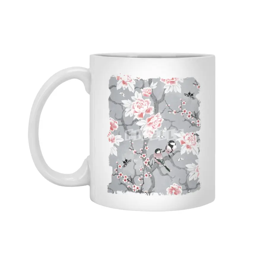 Chinoiserie birds in grey Beyaz Kupa