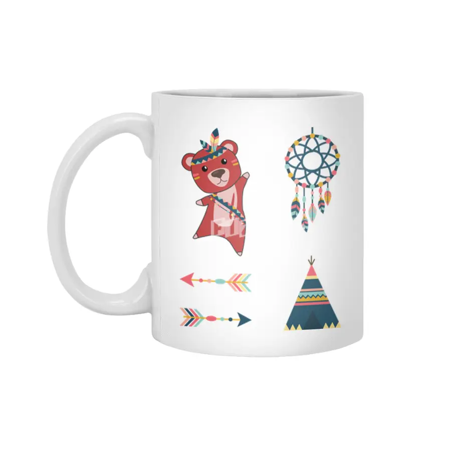 Indian Red Bear Sticker Set Dreamcatcher Red Beyaz Kupa