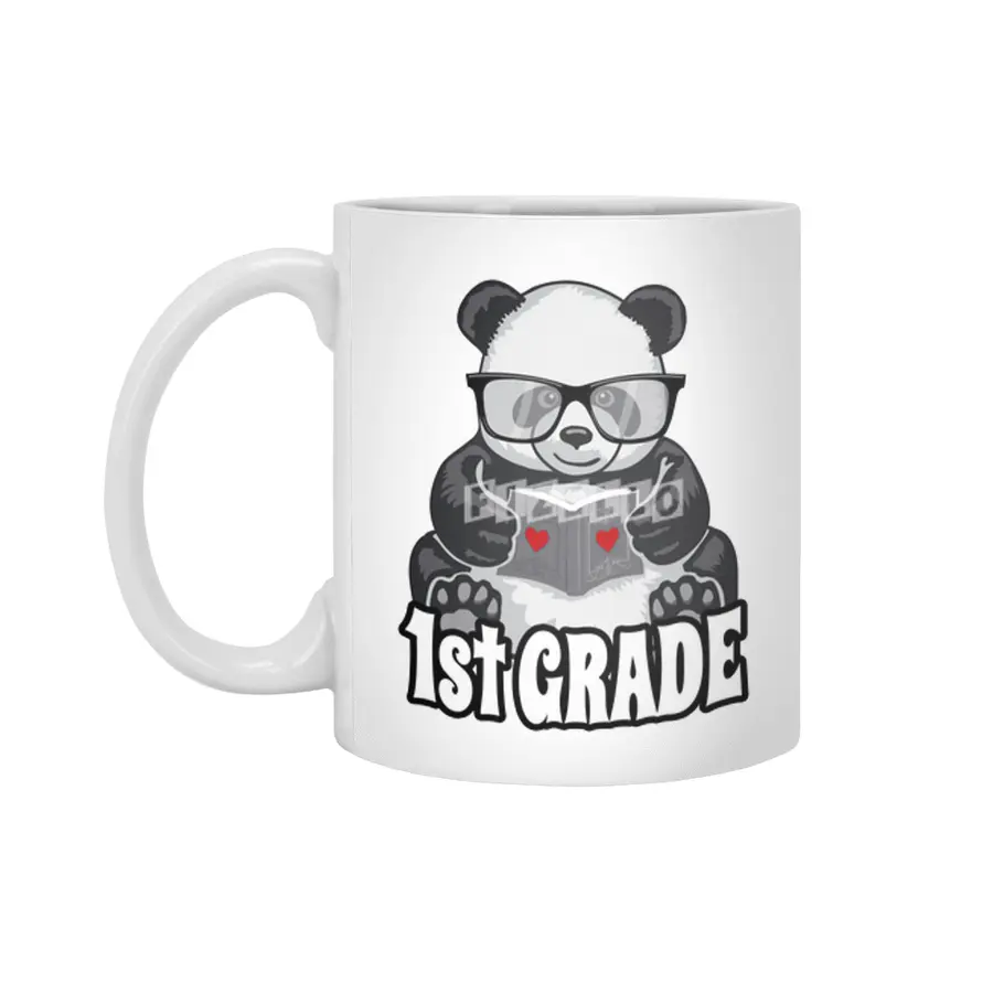 1st Grade Back To School Panda Book Reader Teacher Heart Beyaz Kupa