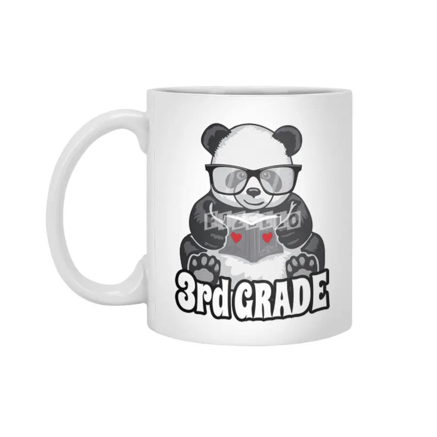 3rd Grade Back To School Panda Book Reader Teacher Heart Beyaz Kupa