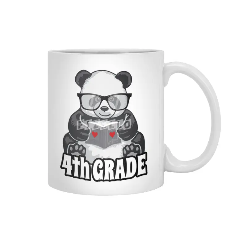4th Grade Back To School Panda Book Reader Teacher Heart Beyaz Kupa