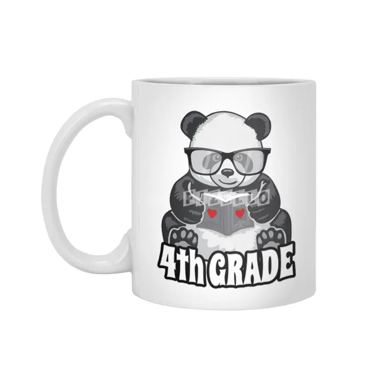 4th Grade Back To School Panda Book Reader Teacher Heart Beyaz Kupa