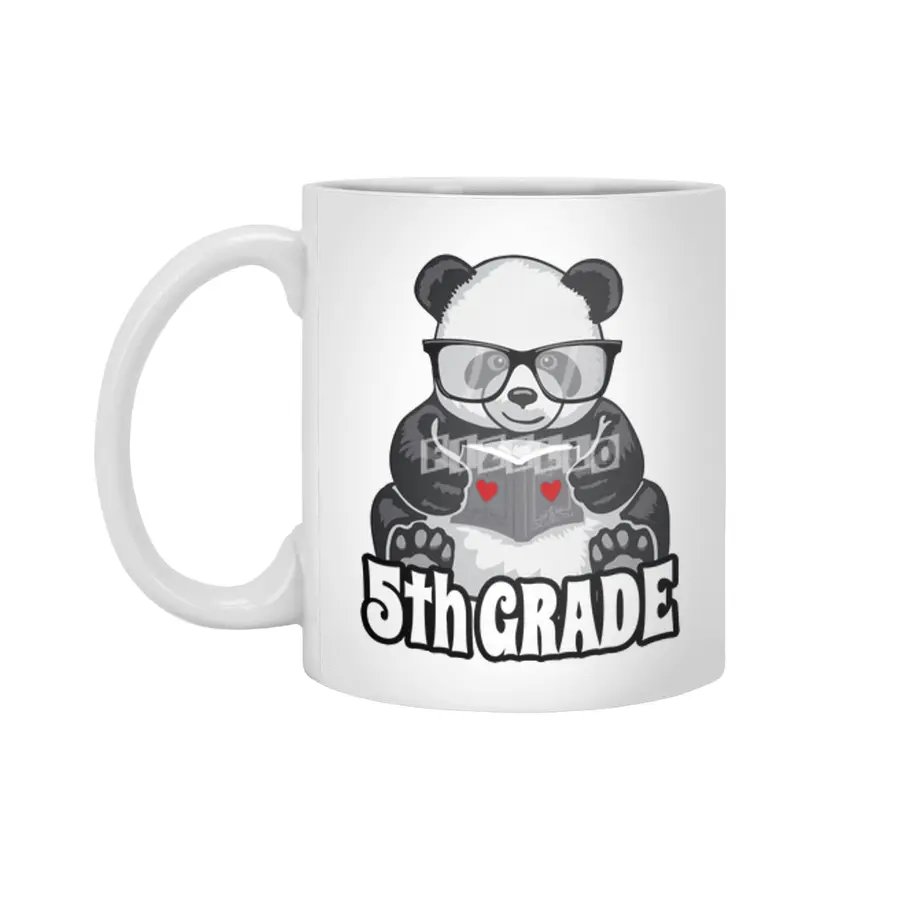 5th Grade Back To School Panda Book Reader Teacher Heart Beyaz Kupa