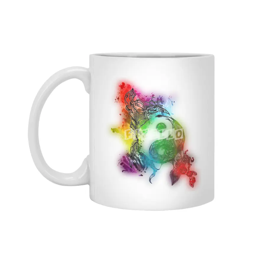 Zen Doodle Yin Yang Rainbow Pride Beyaz Kupa