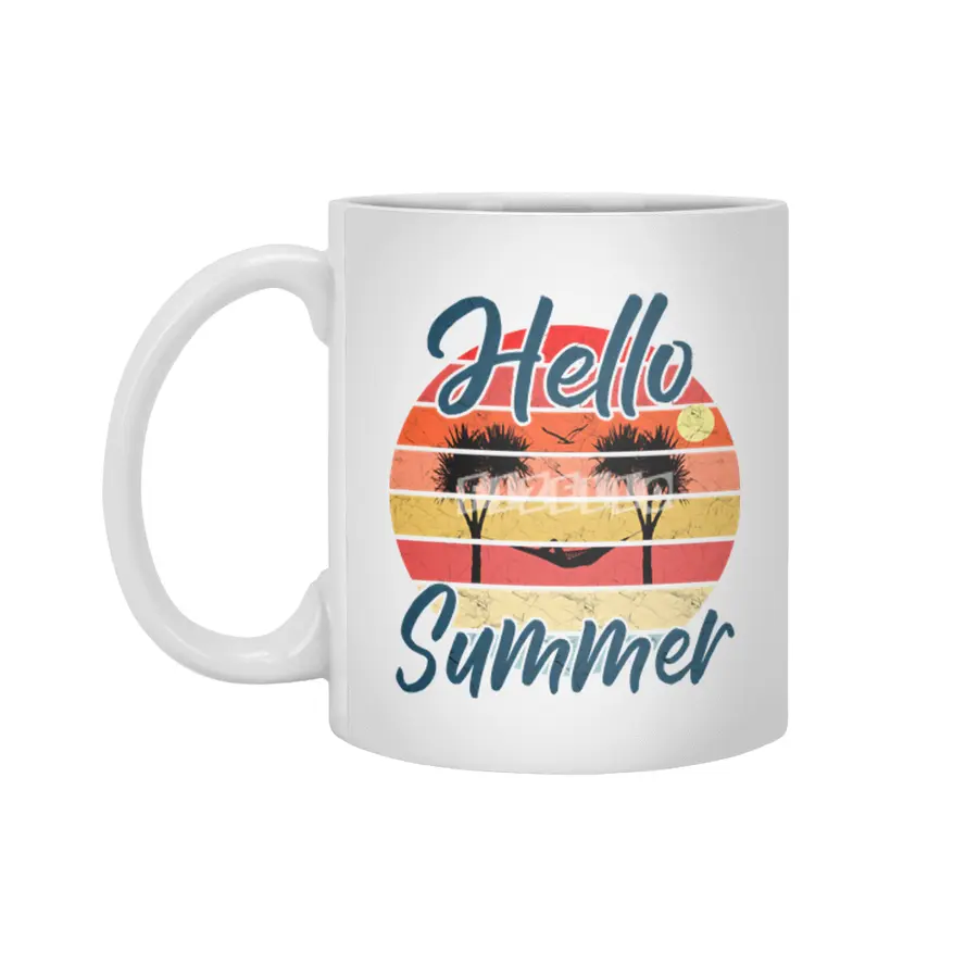 Hello Summer - Palm Trees Hammock Retro Beyaz Kupa