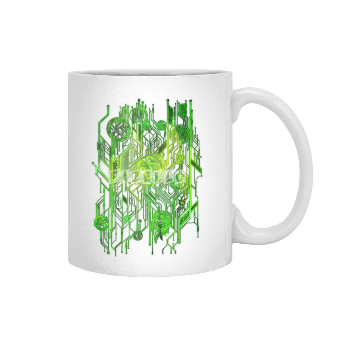 Zen Doodle Digital Circuit Neon Green Beyaz Kupa
