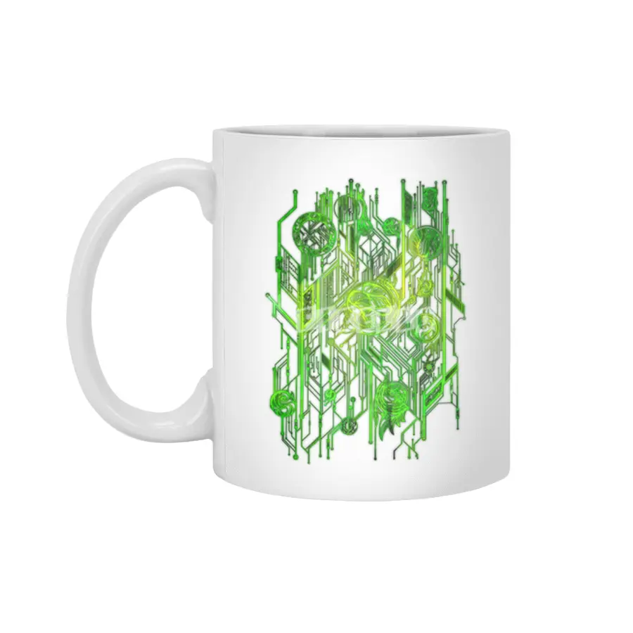 Zen Doodle Digital Circuit Neon Green Beyaz Kupa