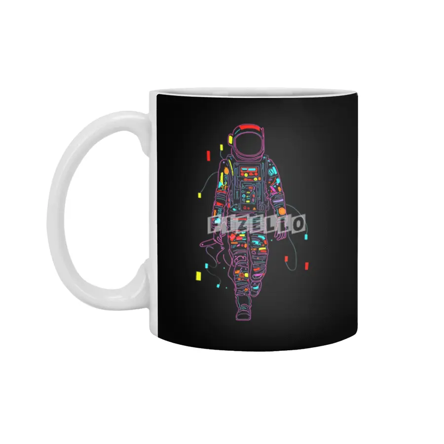 Abstract Retro Neon Astronaut Beyaz Kupa