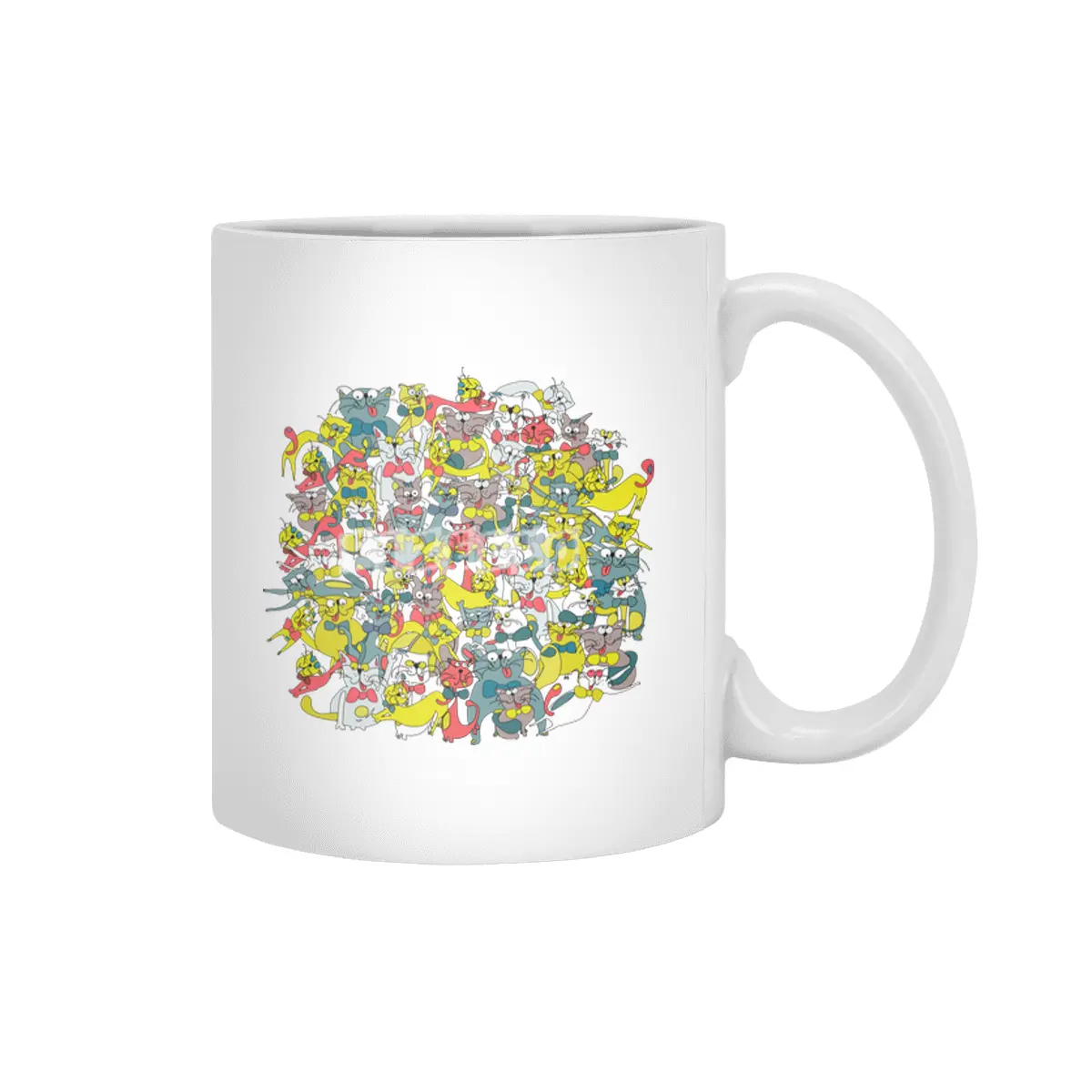 Funny doodle colorful cats.Seamless pattern with funny hand drawn cats Beyaz Kupa