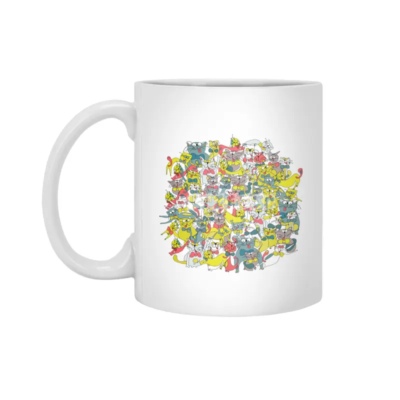 Funny doodle colorful cats.Seamless pattern with funny hand drawn cats Beyaz Kupa