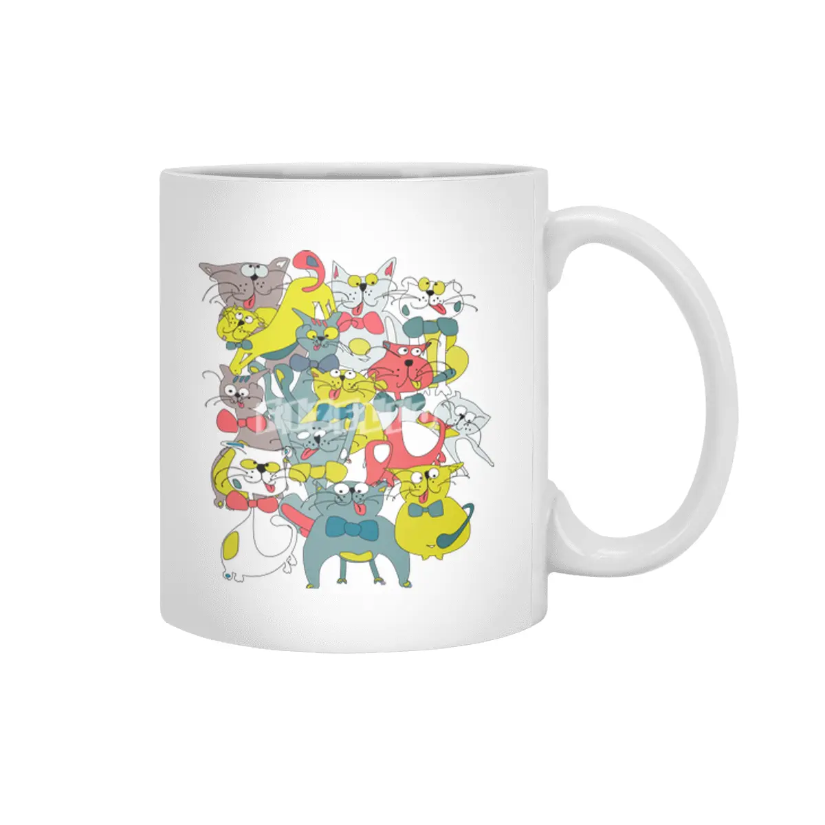 Funny doodle colorful cats.Seamless pattern with funny hand drawn cats Beyaz Kupa