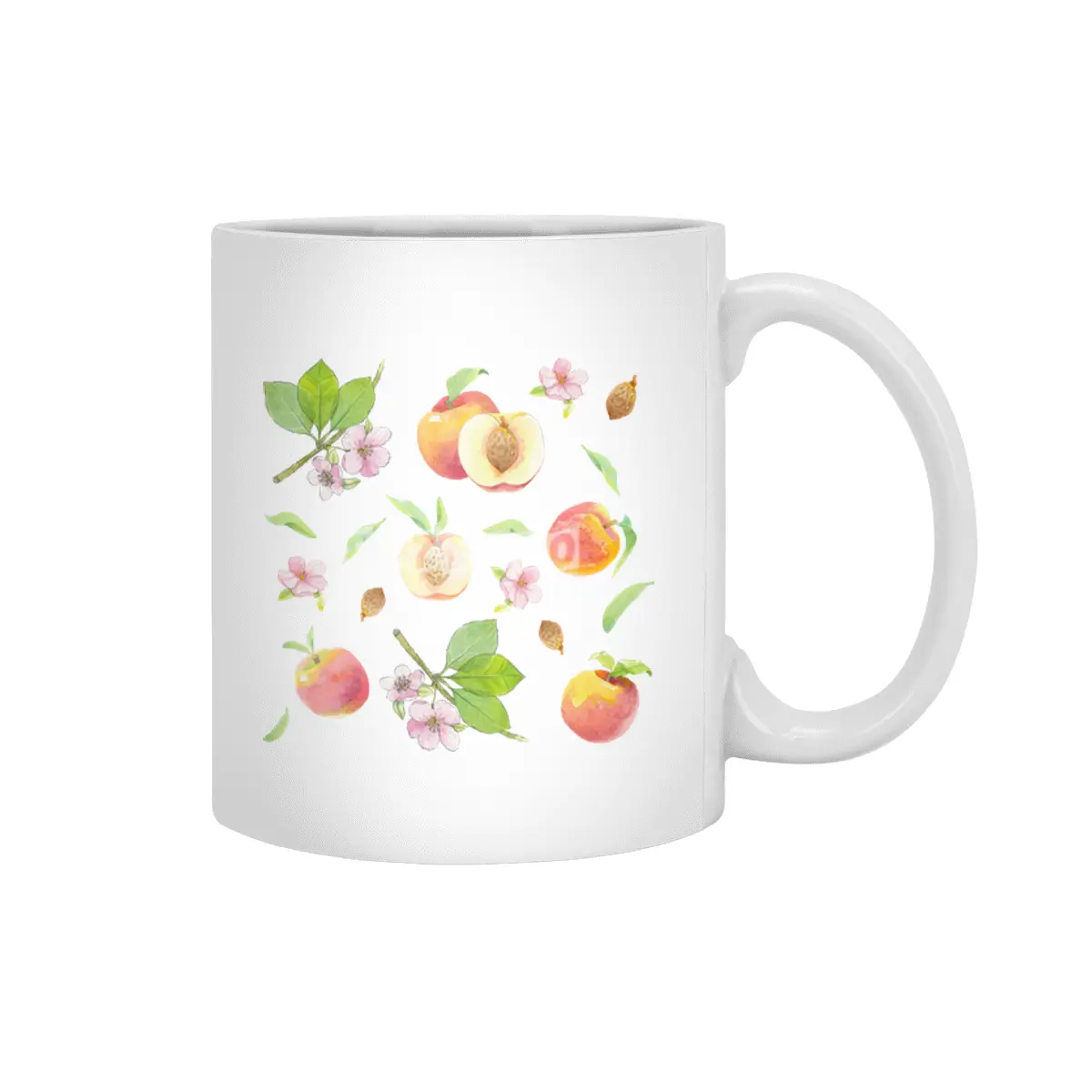 Peach fruit watercolor - Hand drawn ripe fruits Beyaz Kupa