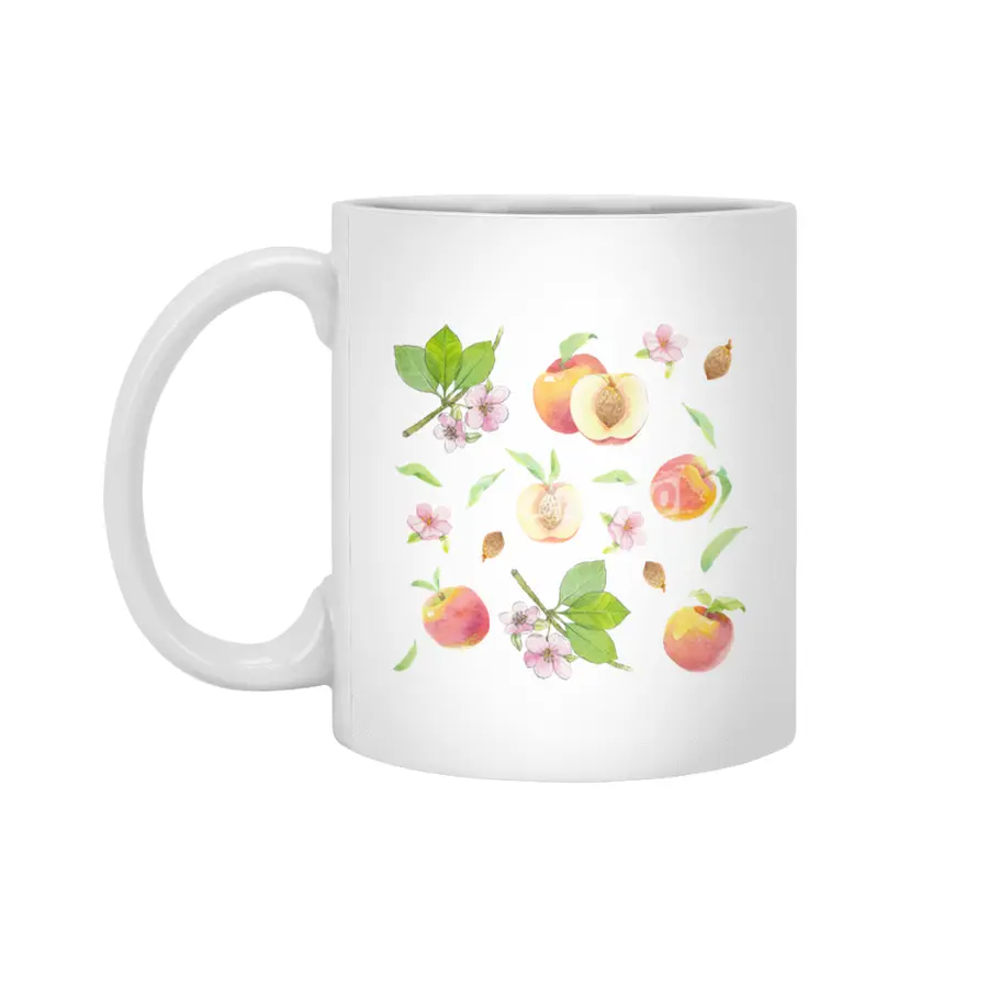 Peach fruit watercolor - Hand drawn ripe fruits Beyaz Kupa