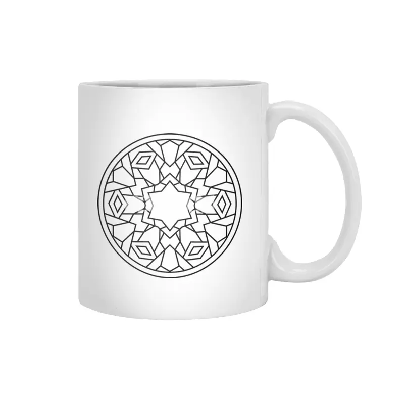 Black and white circle flower ornament, ornamental round lace design. Floral mandala. Hand drawn ink Beyaz Kupa