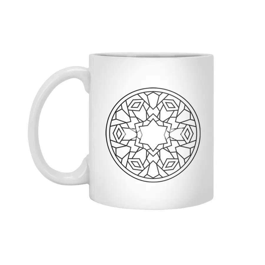 Black and white circle flower ornament, ornamental round lace design. Floral mandala. Hand drawn ink Beyaz Kupa