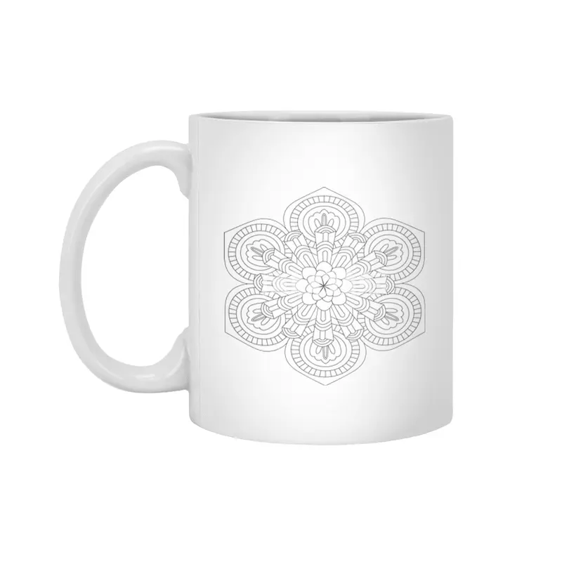 Black and white mandala vector isolated on white. Vector hand drawn circular decorative element. Beyaz Kupa