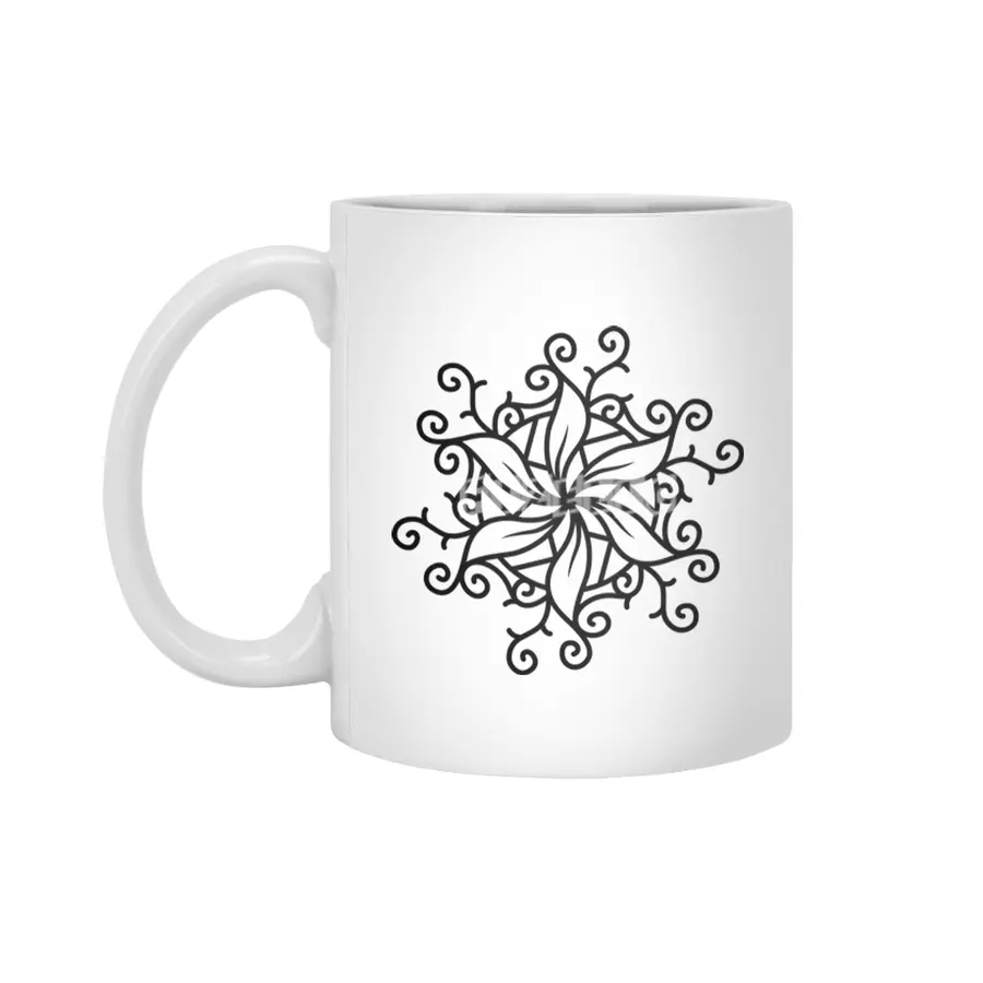 Black and white mandala vector isolated on white. Vector hand drawn circular decorative element. Beyaz Kupa