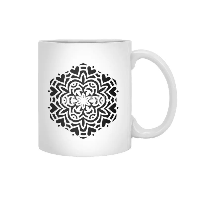 Black isolated ethnic mandala design. Anti-stress coloring page for adults. Hand drawn illustration. Beyaz Kupa