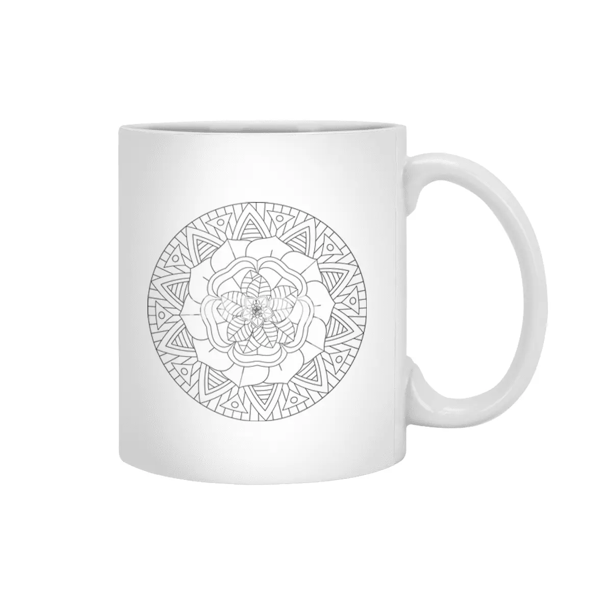 Black white isolated hand drawn mandala, coloring book print element, vector ornament Beyaz Kupa